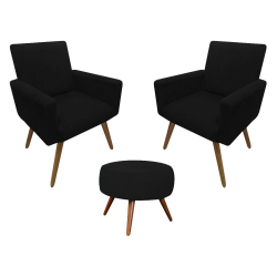 Menor preço em Kit 02 Poltrona Decorativa Nina + Puff Giovana Suede Preto